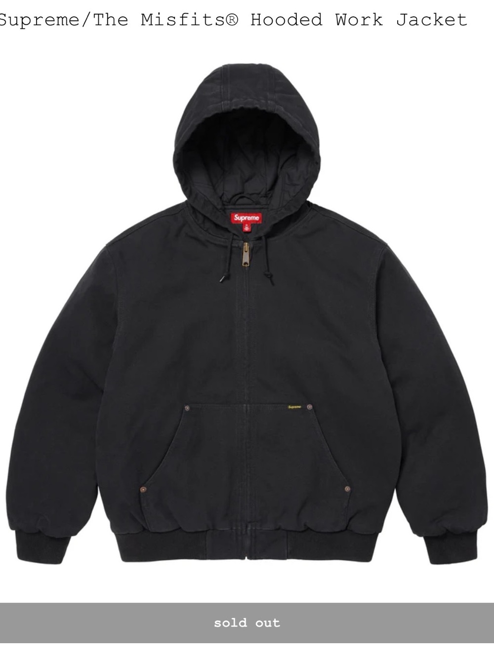 Supreme Misfits size Large Hooded Work Jacket - Black